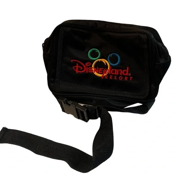 🖤Vtg Disneyland Resort Fanny Pack Crossbody Bum Bag Embroidered Mickey Black - Picture 2 of 6